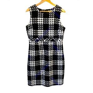 Merona Sheath Dress Wool Houndstooth Women’s 12 Black White Plaid Career Check
